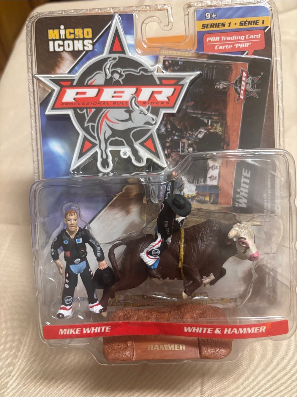 PBR Micro Icons Mike White Figure with Brown Bull and Black Rider